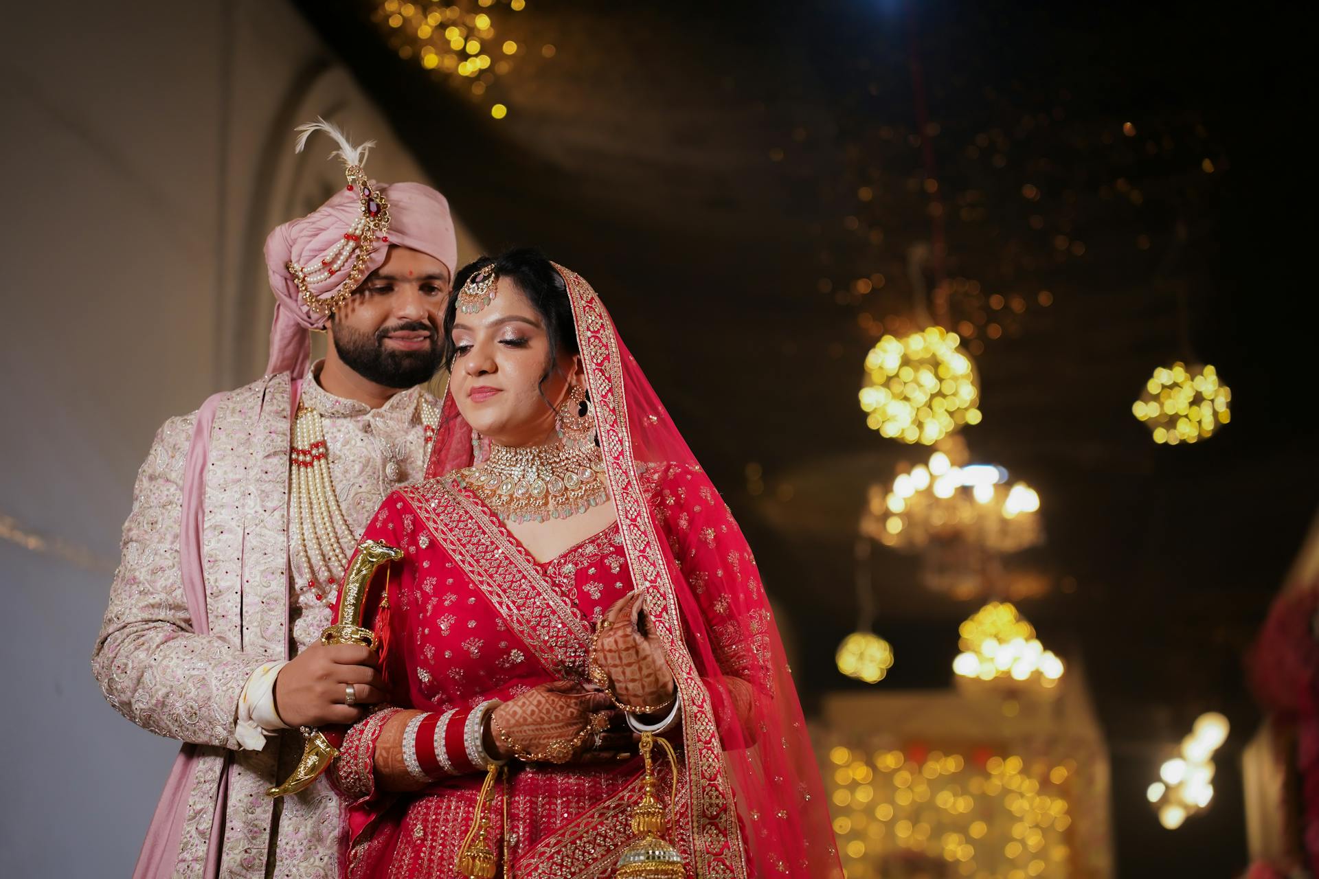 Elite Indian couple in traditional wedding attire